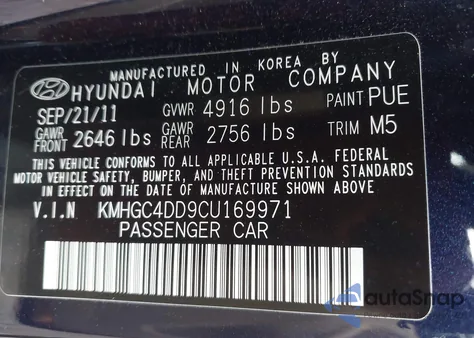 2012 Hyundai Genesis 3.8 z USA, uszkodzony, nr VIN KMHGC4DD9CU169971